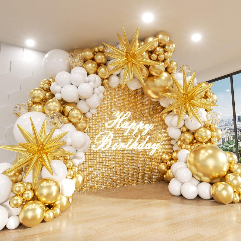 ADOINBY White and Gold Balloon Arch Kit 146Pcs Explosion Star White Metallic Gold Latex Balloon Garland kit 22 18 12 10 5 Inch Different Size Balloons for Anniversary Birthday Engagements Party Decorations - Image 2