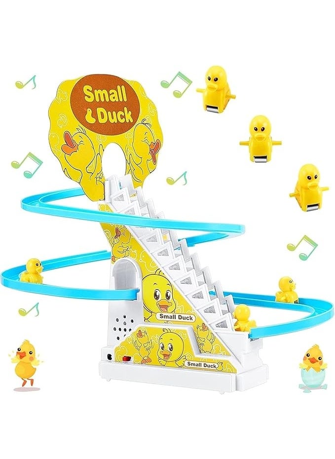 Spaceshoop Climbing Ducklings Cartoon Race Track Set Little Lovely Duck Slide Escalator Toy with Lights and Music (3 Pcs Duck Slide Toy)  - Image 1