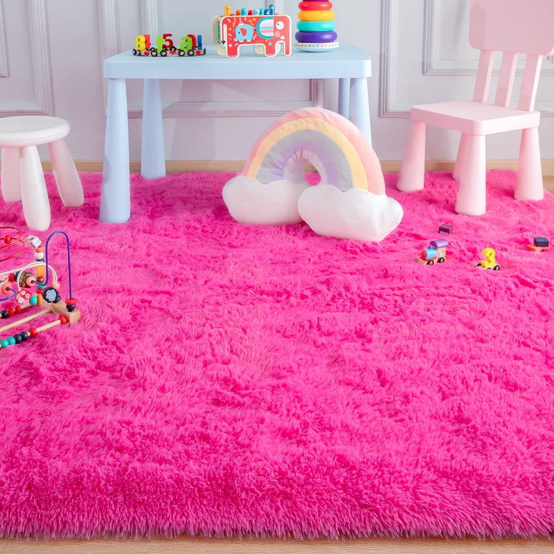 Foxmas Soft Fluffy Area Rugs for Bedroom Kids Room Plush Shaggy Nursery Rug Furry Throw Carpets for Boys Girls, College Dorm Fuzzy Rugs Living Room Home Decorate Rug, 2ft x 3ft, Hot Pink - Image 5