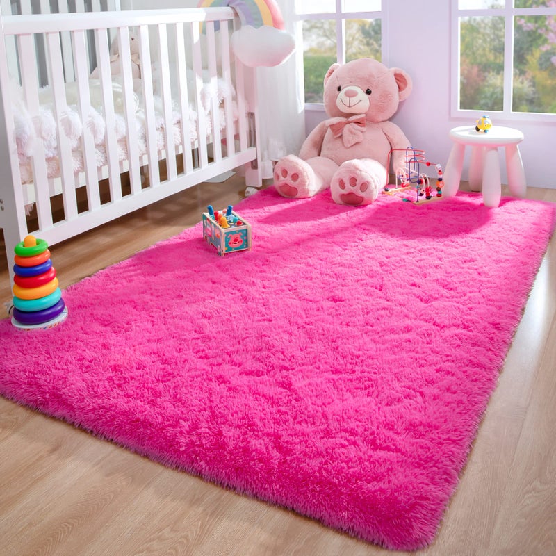 Foxmas Soft Fluffy Area Rugs for Bedroom Kids Room Plush Shaggy Nursery Rug Furry Throw Carpets for Boys Girls, College Dorm Fuzzy Rugs Living Room Home Decorate Rug, 2ft x 3ft, Hot Pink - Image 3