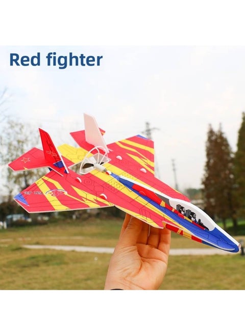 Electric Hand Throwing Foam Model Airplane Drop-Resistant Assembled Handmade Double Wings Slow Flying Small Gliding Touch Children's Paper Plane Toy-Color:Diy Su 35-red-fighter With Led Light-Specifications:Official Standard