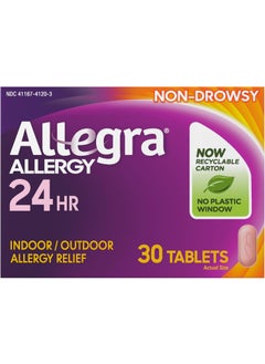 Allegra Allegra Adult 24-Hour Allergy Relief Tablets, Non-Drowsy Indoor and Outdoor Allergy Medicine, 180 mg Fexofenadine HCI Antihistamine Pill, 30-Count 