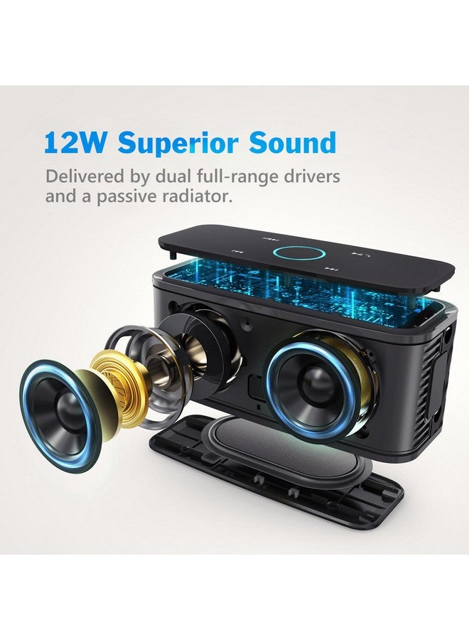 Doss Bluetooth Speaker Soundbox Touch Portable Wireless Bluetooth Speaker With 12W Hd Sound And Bass Ipx5 Waterproof 20H Playtimetouch Control Handsfree Speaker For Homeoutdoortravel Black - Image 2