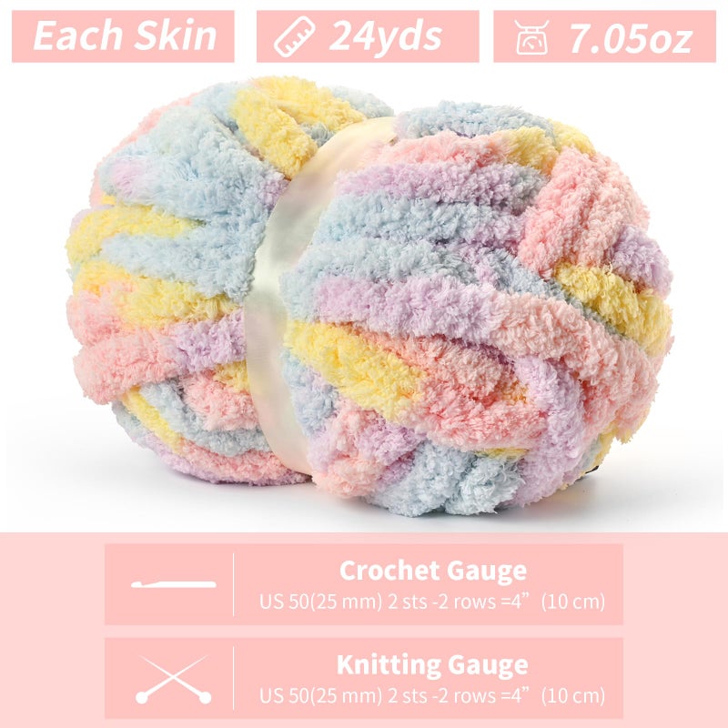 Waikxin 10 عبوة من خيوط الصوف السميك الكبيرة للحياكة اليدوية، خيوط شنيلا السميكة الناعمة للتCrocheting، خيوط بطانية الأطفال السميكة المتنوعة، 240 ياردة / 70.5 أونصة من الخيوط السميكة جداً (ماكارون)  - Image 2