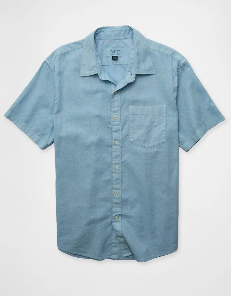 American Eagle  AE Linen-Blend Short-Sleeve Button-Up Shirt for Men | Best Price UAE