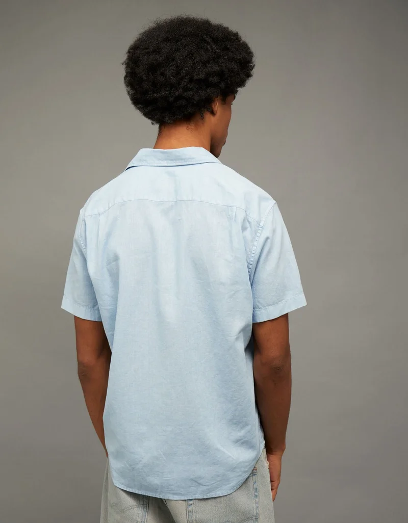 American Eagle AE Linen-Blend Short-Sleeve Button-Up Shirt