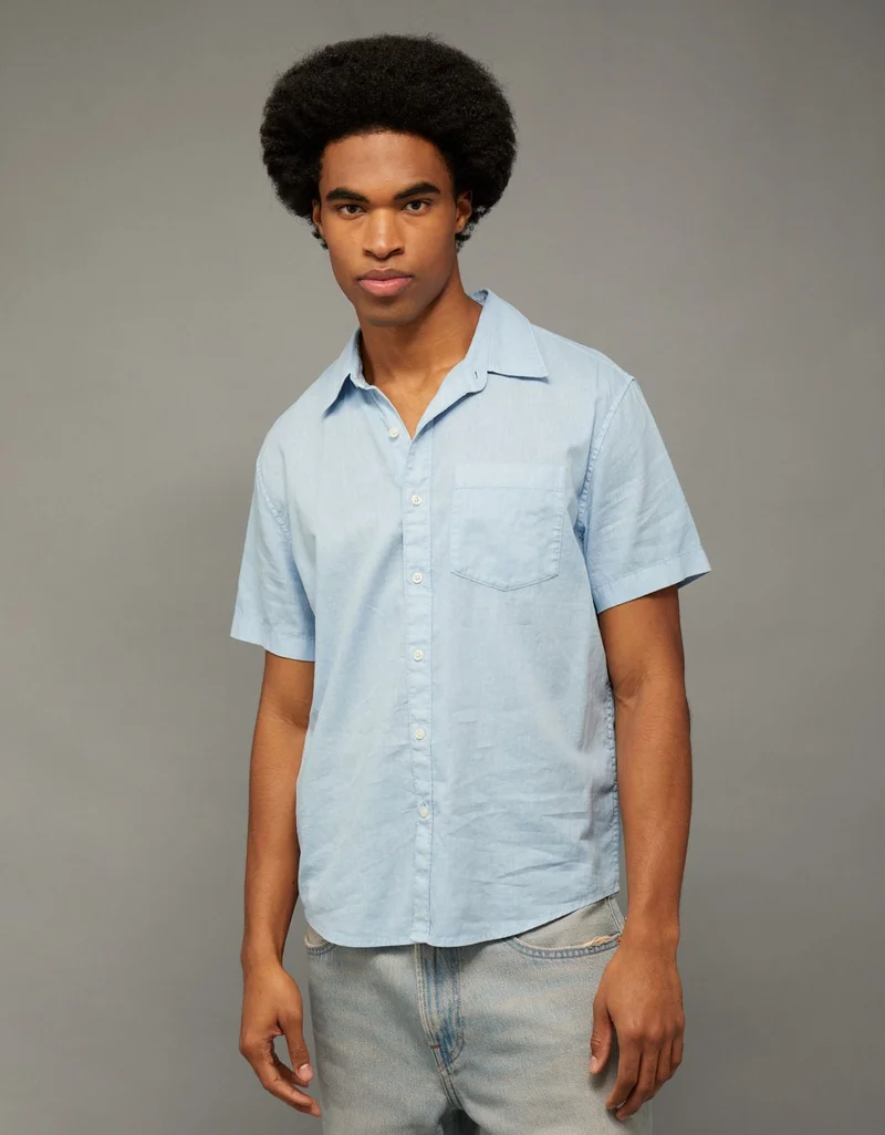 American Eagle AE Linen-Blend Short-Sleeve Button-Up Shirt