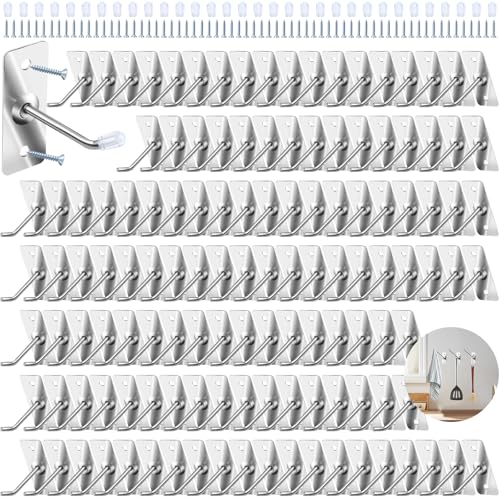 Waltool 60 Pcs 25CM Stainless Steel Wall Mounted Hook with Rubber Protective Caps and Screws Home Storage Organizer Hangers for Garage Shop Retail Office Kitchen Store Display - Image 1