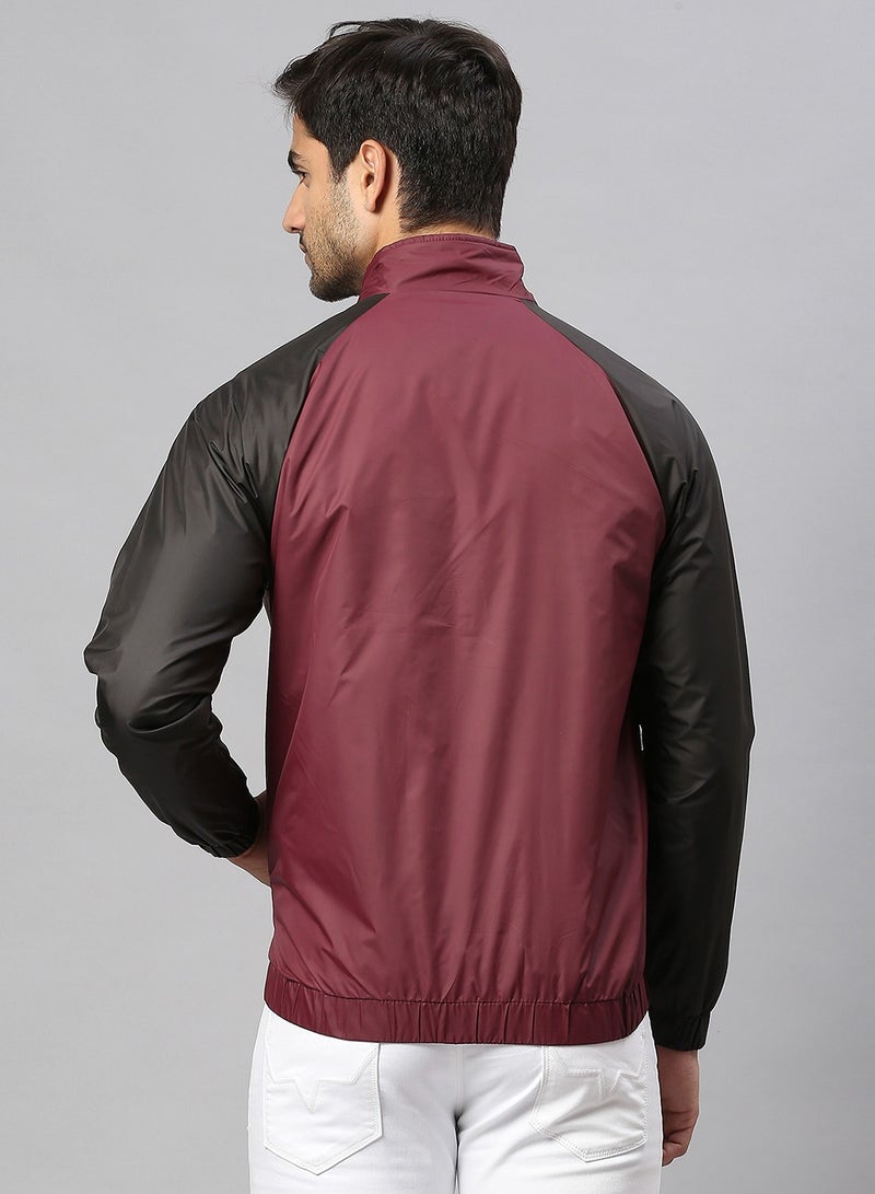 Dennis Lingo Maroon Regular Fit Men's Colourblocked Mock Neck Polyester Jacket with Zipper Closure  - Image 3