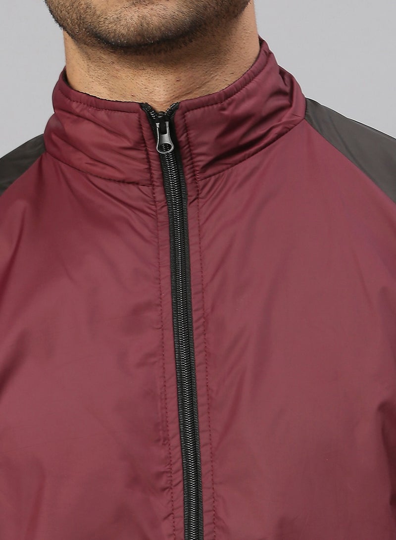 Dennis Lingo Maroon Regular Fit Men's Colourblocked Mock Neck Polyester Jacket with Zipper Closure  - Image 5