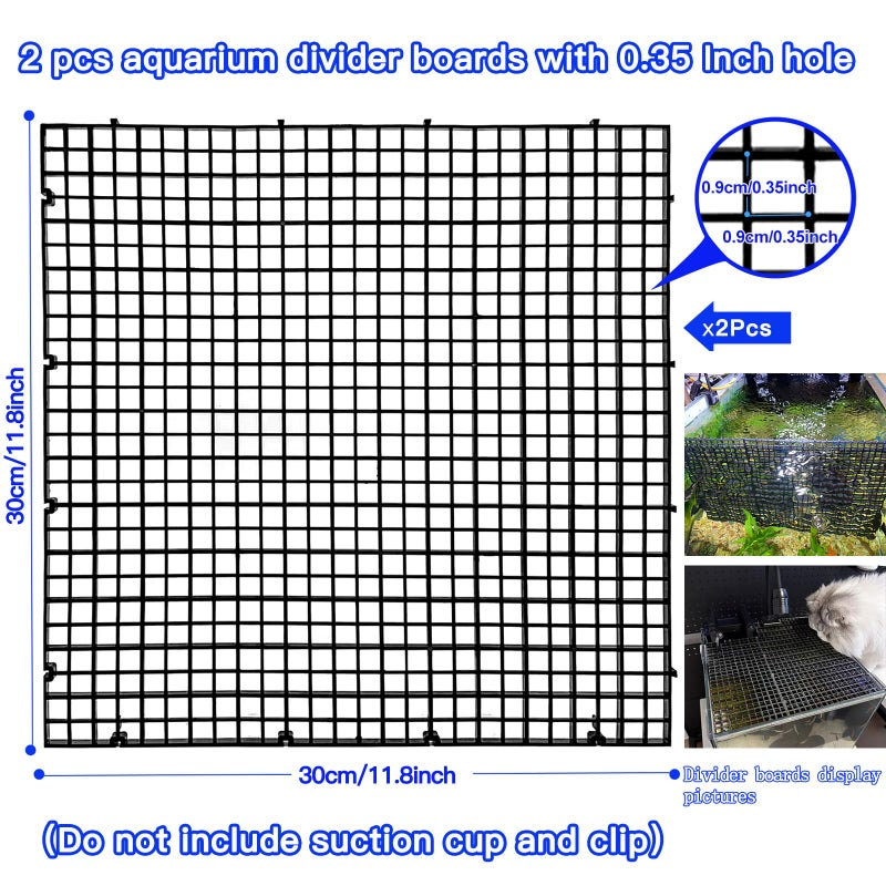 Weramics Adjustable Aquarium Fish Tank Divider Filter Bottom Plastic Grid Fish Tank Isolation Board Egg Crate Tray((Black, 2pcs 11.8X11.8Inch with 0.35Inch Hole) - Image 2
