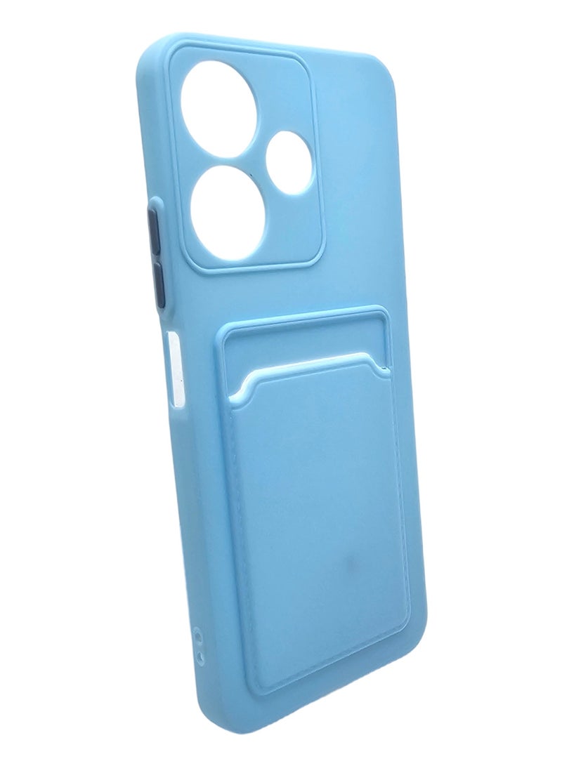 غطاء حماية خلفي من السيلكون القاسي مع فتحة لحفظ بطاقة لهاتف شاومي ريدمي 13 - أزرق سماوي - Image 1