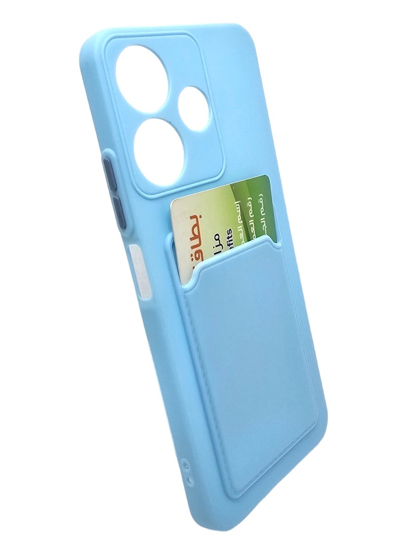 غطاء حماية خلفي من السيلكون القاسي مع فتحة لحفظ بطاقة لهاتف شاومي ريدمي 13 - أزرق سماوي - Image 2