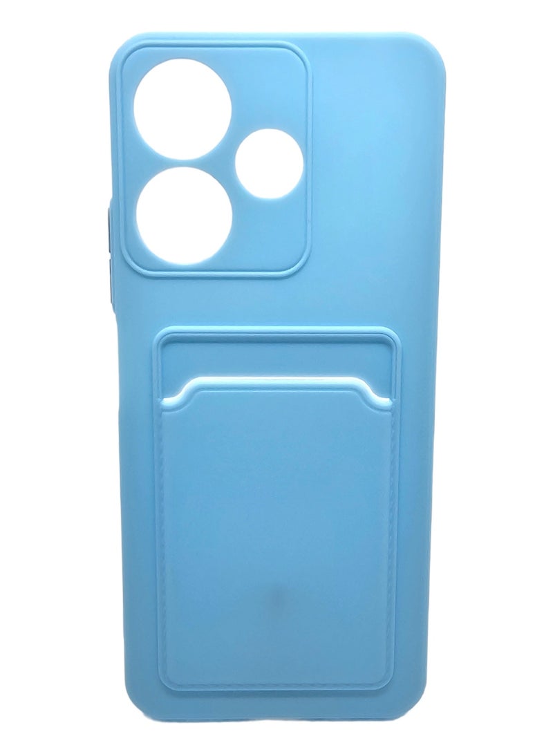 غطاء حماية خلفي من السيلكون القاسي مع فتحة لحفظ بطاقة لهاتف شاومي ريدمي 13 - أزرق سماوي - Image 3