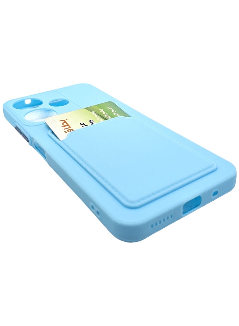 غطاء حماية خلفي من السيلكون القاسي مع فتحة لحفظ بطاقة لهاتف شاومي ريدمي 13 - أزرق سماوي - Image 4