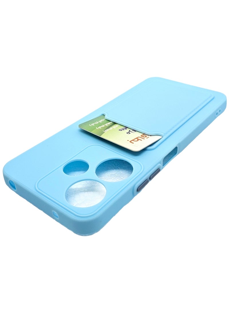 غطاء حماية خلفي من السيلكون القاسي مع فتحة لحفظ بطاقة لهاتف شاومي ريدمي 13 - أزرق سماوي - Image 5