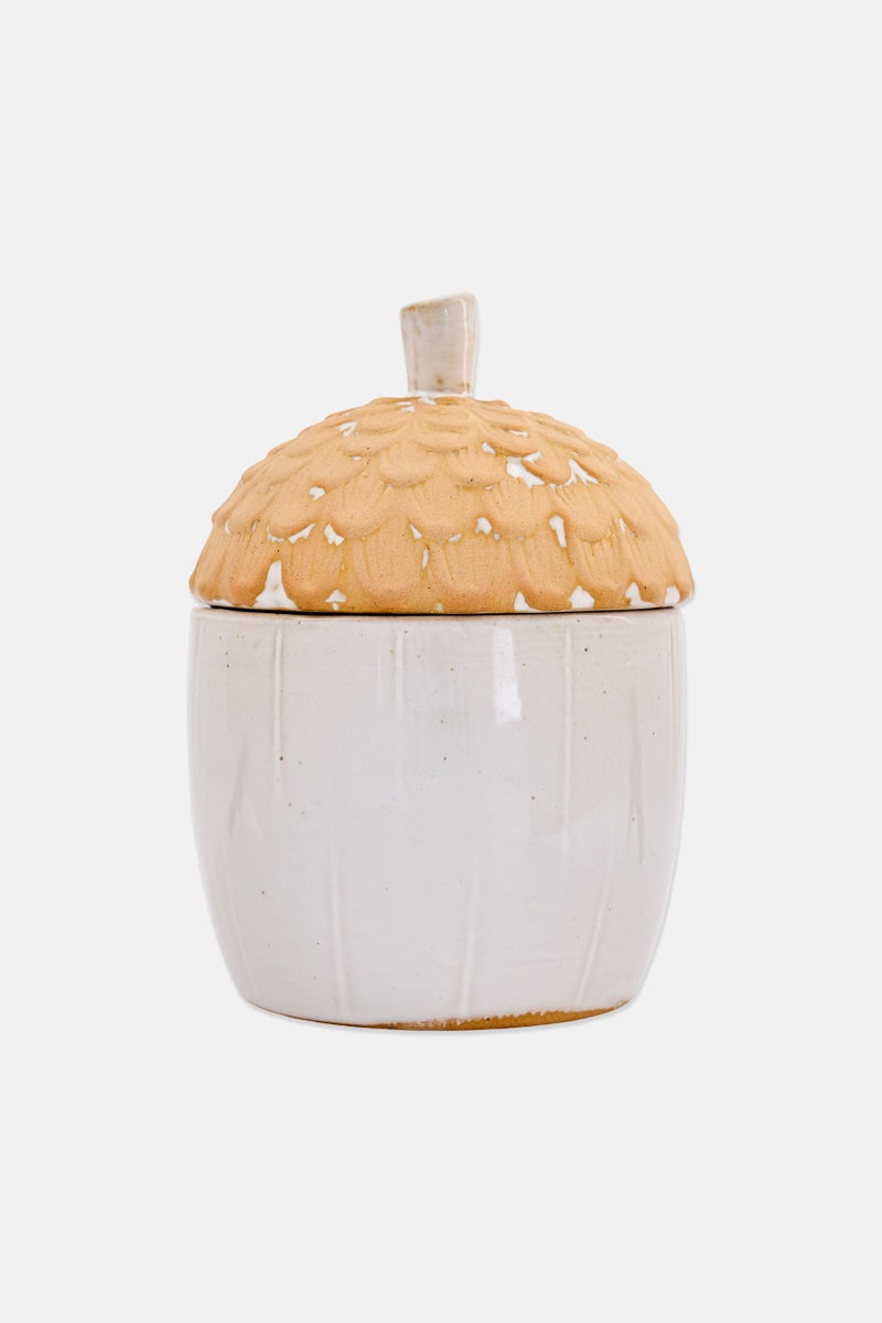 Muy Mucho Stoneware Acorn Storage Jar With Lid, Natural - Image 1