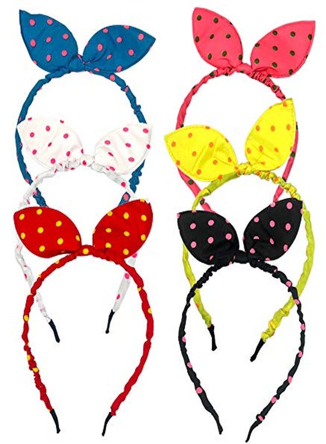 Evisha 6 pcs Fancy Dotted Print Bow Shape Hair Head Bands (Assorted Colour) - Image 1