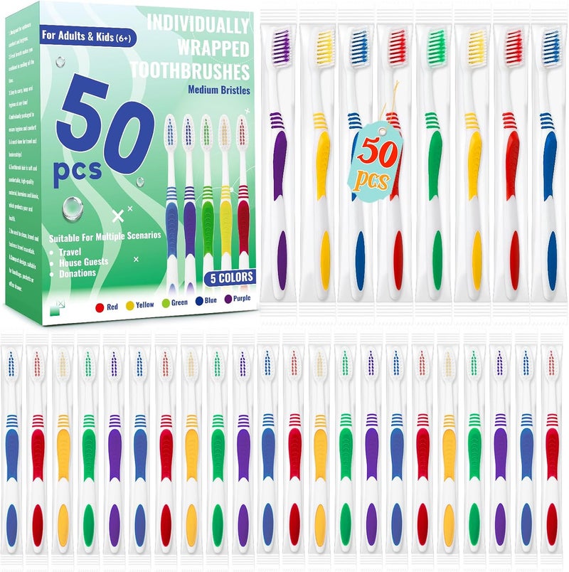 Comdian 50 Pcs Toothbrush Bulk Disposable, Travel Toothbrushes Pack, Soft Bristle Individually Wrapped and Good Cleaning for Kids, Adult and The Elderly. Suitable for Hotel, Travel, Home, Donated - Image 1
