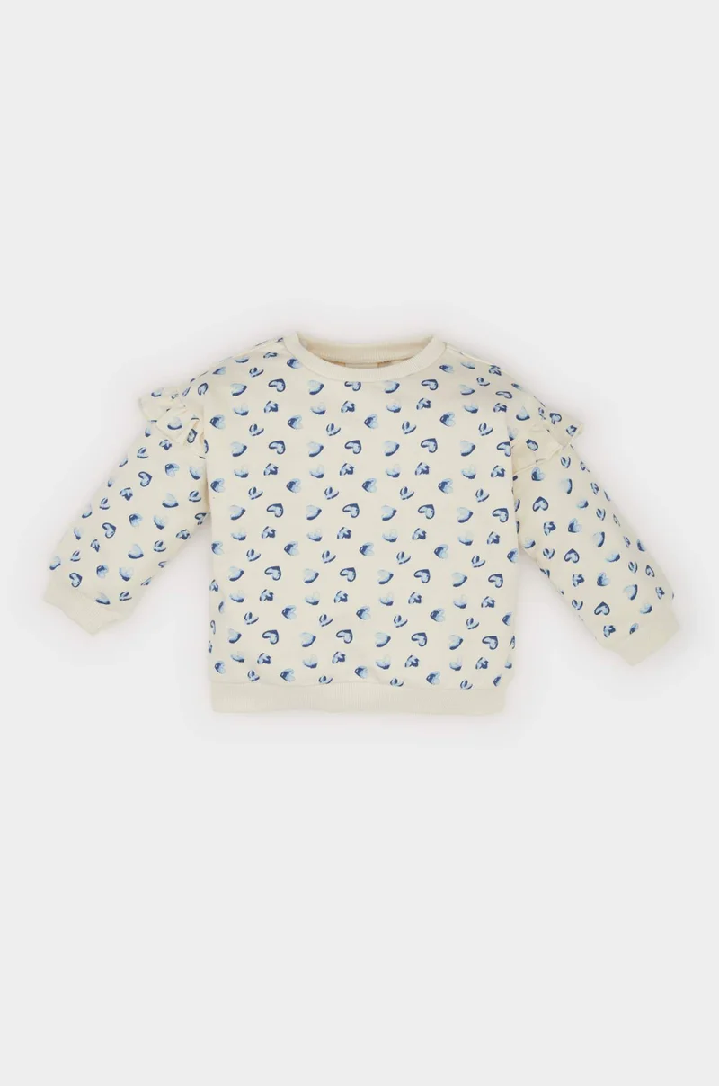 ديفاكتو Baby Girl Crew Neck Heart Patterned Sweatshirt