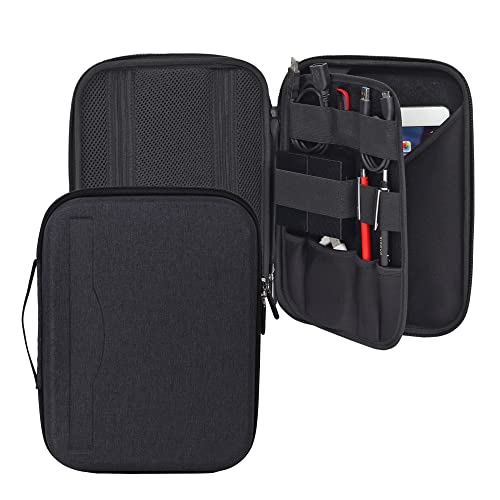 GadgetBite iPad Bag Carry Case EVA Hard Shell Travel Bag Double Layer Gadget Organizer Case Portable Zippered Pouch Protective Cover for iPad Pro Mini 11 inch Samsung Tablet Charger PowerBank - Grey - Image 1
