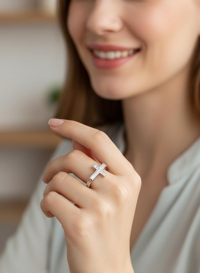 CYW Moissanite Cross Ring for Women 925 Sterling Silver Pretty Pinky Small Rings Size 4 - Image 2