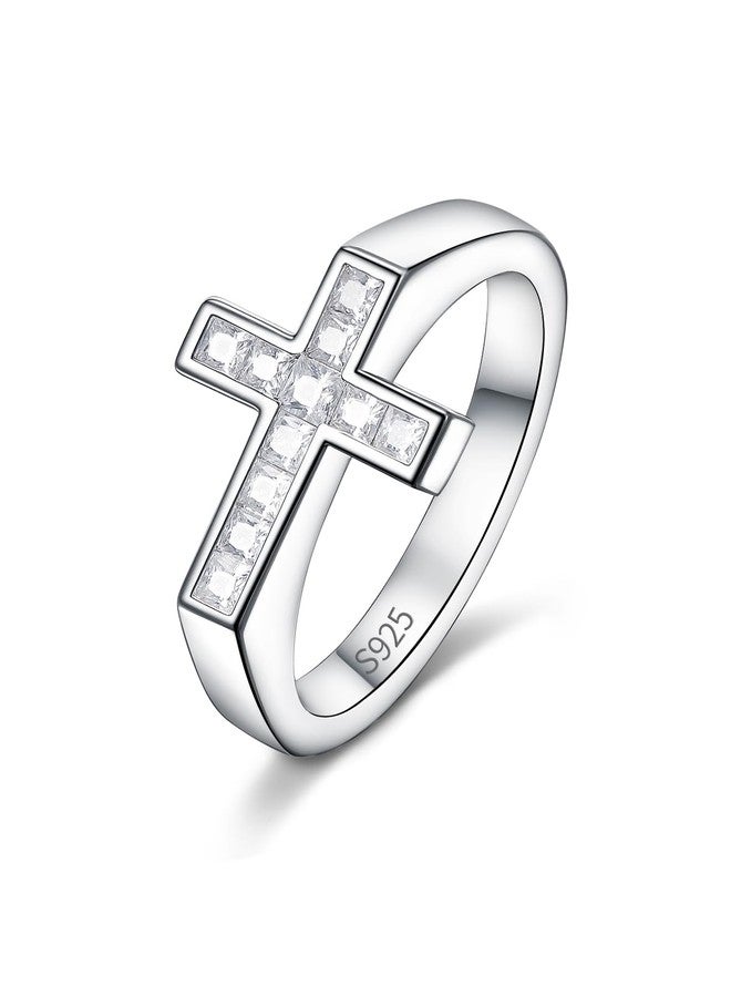 CYW Moissanite Cross Ring for Women 925 Sterling Silver Pretty Pinky Small Rings Size 4 - Image 1