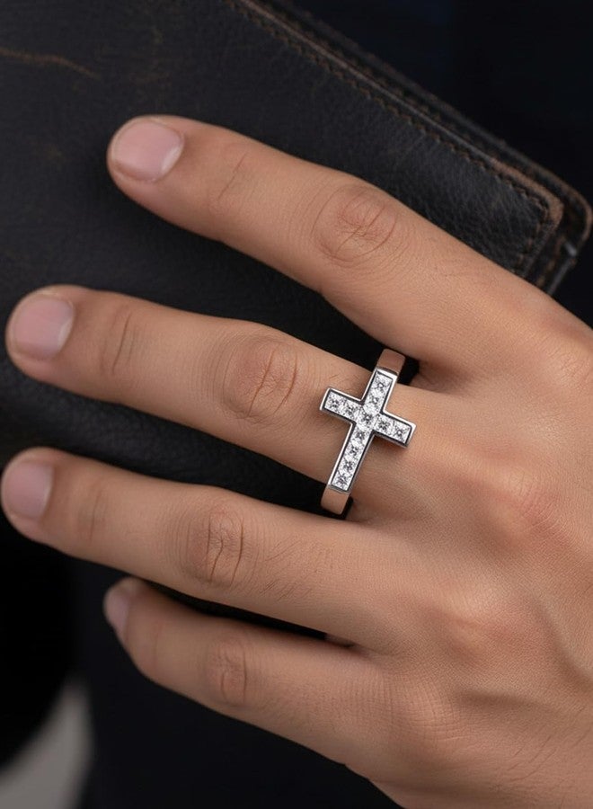 CYW Moissanite Cross Ring for Women 925 Sterling Silver Pretty Pinky Small Rings Size 4 - Image 3