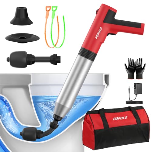 POPULO Electric Toilet Plunger Swift High Pressure Drain Unclogger Plungers for Bathroom Floors Shower Heavy Duty Versatile Home Toilet Clog Remover