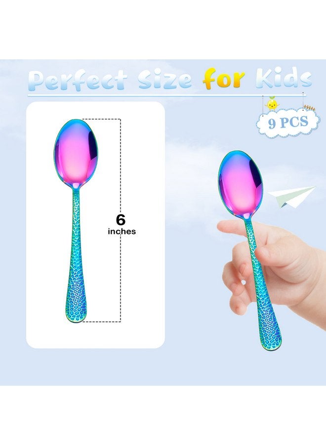 LIANYU 9 Pieces Rainbow Children Stainless Steel Spoon, Cute Kids Toddler Spoons, Children Silverware Flatware Set, Kids Children Cutlery Set, Small Kid Utensil for Self Feeding - Image 1