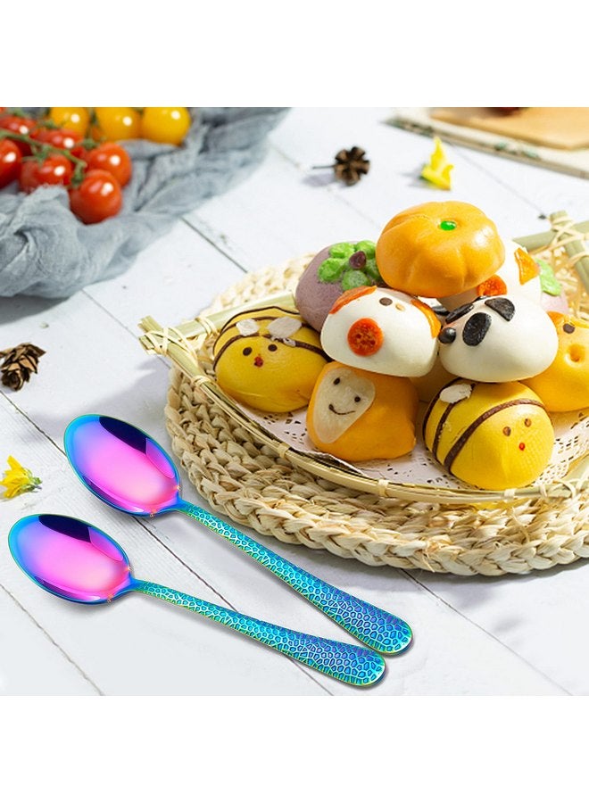 LIANYU 9 Pieces Rainbow Children Stainless Steel Spoon, Cute Kids Toddler Spoons, Children Silverware Flatware Set, Kids Children Cutlery Set, Small Kid Utensil for Self Feeding - Image 4