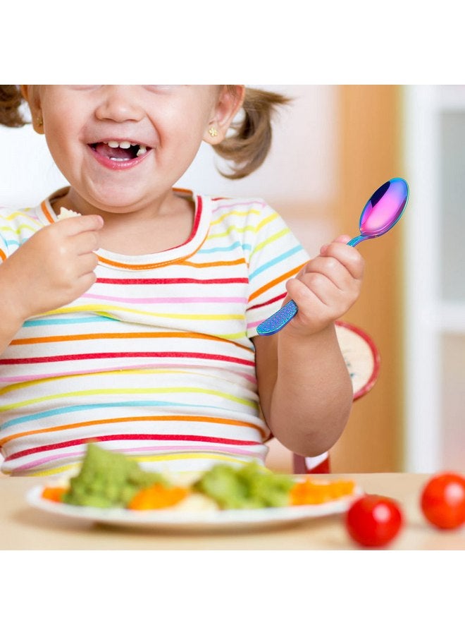 LIANYU 9 Pieces Rainbow Children Stainless Steel Spoon, Cute Kids Toddler Spoons, Children Silverware Flatware Set, Kids Children Cutlery Set, Small Kid Utensil for Self Feeding - Image 3