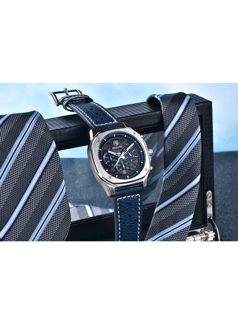 BENYAR Watches for Men Luxury Quartz Water Resistant Watch Men's Chronograph Genuine Leather Strap - Image 3