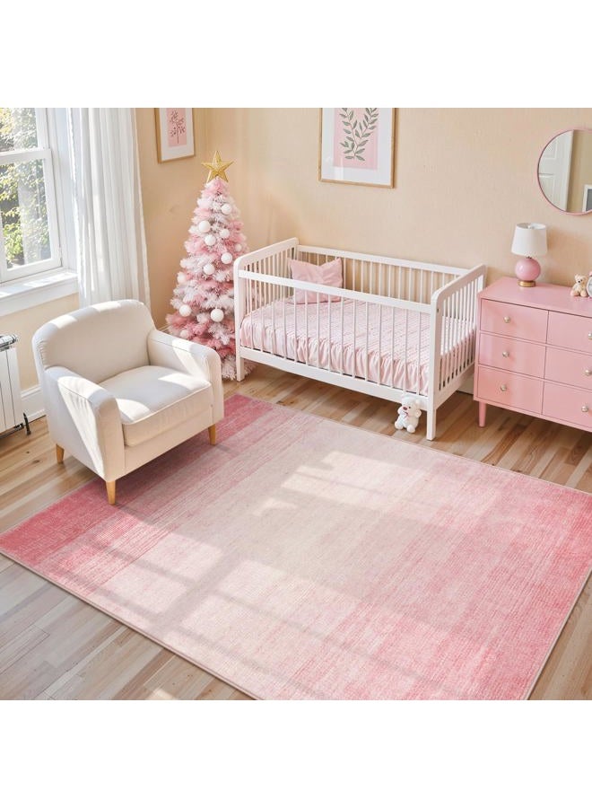 Wonnitar Modern Ombre Washable Rug,5x7 Light Pink Rugs for Living Room,Abstract Non-Slip Pink Area Rugs for Bedroom Girls,Non-Shedding Soft Large Throw Carpet for Bathroom Office Bedside - Image 2