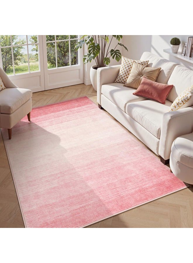 Wonnitar Modern Ombre Washable Rug,5x7 Light Pink Rugs for Living Room,Abstract Non-Slip Pink Area Rugs for Bedroom Girls,Non-Shedding Soft Large Throw Carpet for Bathroom Office Bedside - Image 1