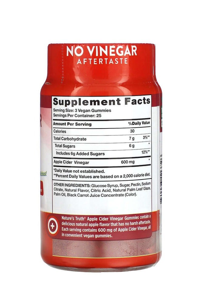 نايتشورز تروث خل التفاح الطبيعي والتفاح 600 مجم 75 علكة نباتية (200 مجم لكل علكة) - Image 2