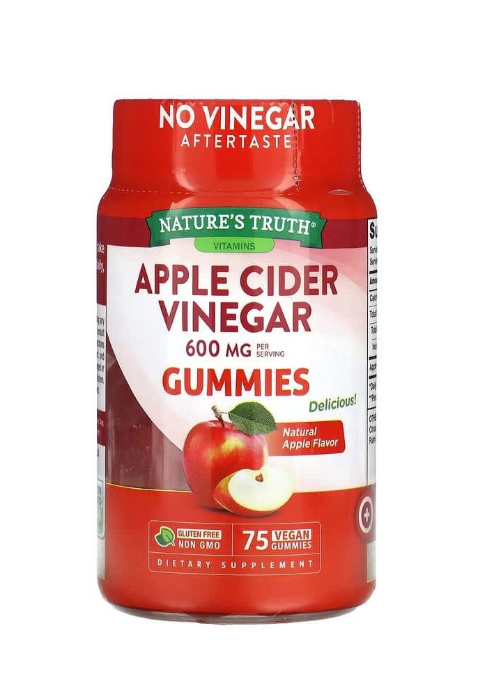 نايتشورز تروث خل التفاح الطبيعي والتفاح 600 مجم 75 علكة نباتية (200 مجم لكل علكة) - Image 1