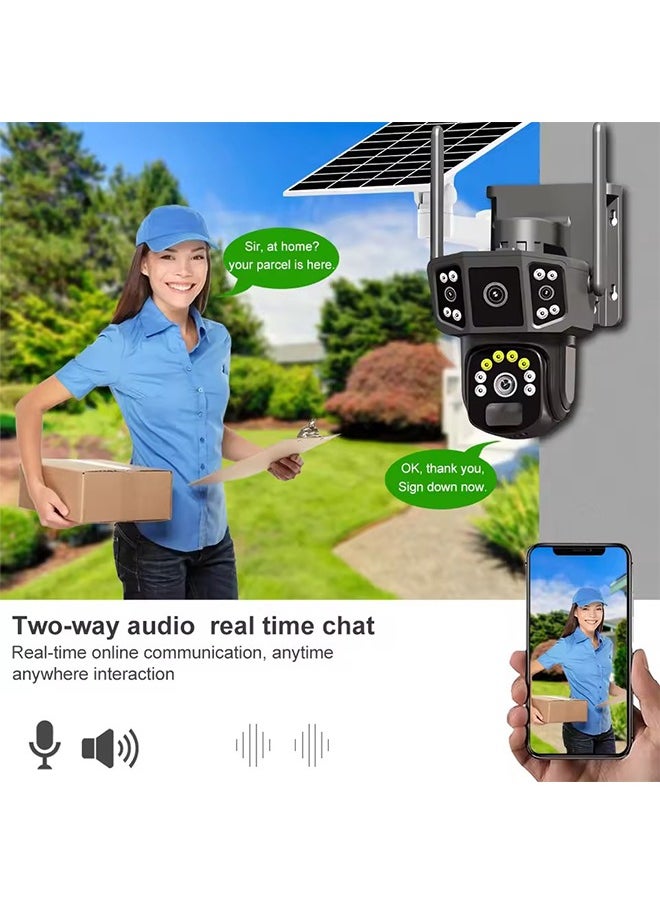 Solar Camera 4K Dual Lens 10X Outdoor Security Camera 4G sim Solar Cameras Surveillance Cameras Night Vision 2 Way Talk PIR Motion Sensor