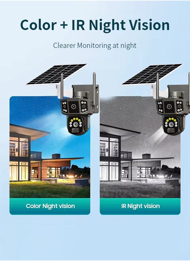 Solar Camera 4K Dual Lens 10X Outdoor Security Camera 4G sim Solar Cameras Surveillance Cameras Night Vision 2 Way Talk PIR Motion Sensor