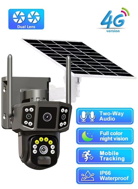 Solar Camera 4K Dual Lens 10X Outdoor Security Camera 4G sim Solar Cameras Surveillance Cameras Night Vision 2 Way Talk PIR Motion Sensor