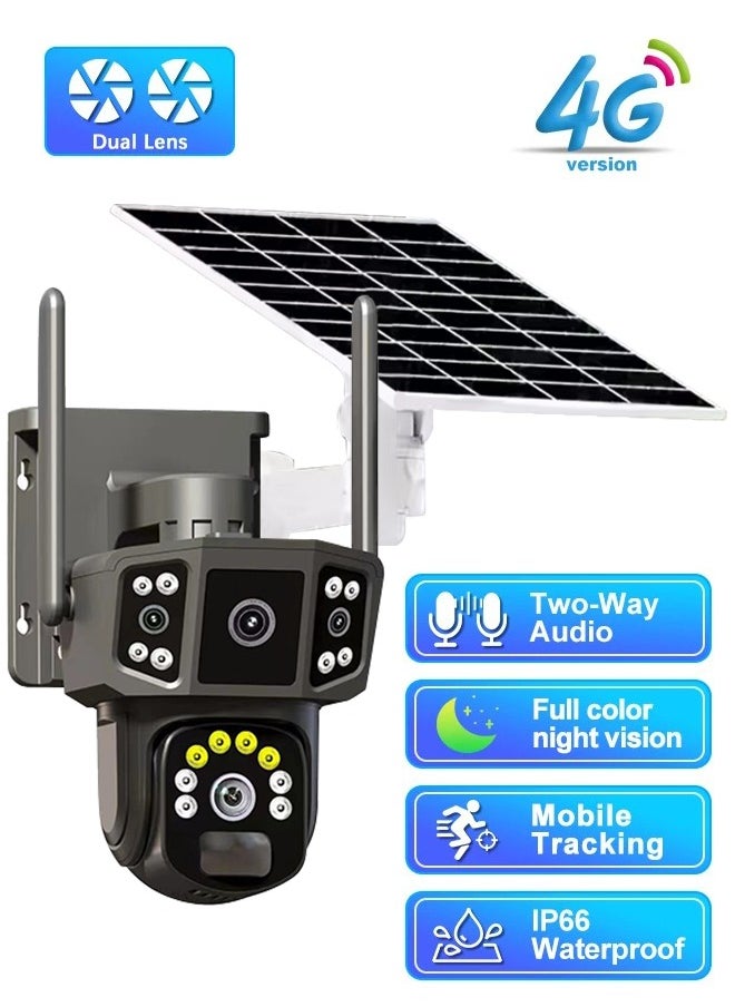 Solar Camera 4K Dual Lens 10X Outdoor Security Camera 4G sim Solar Cameras Surveillance Cameras Night Vision 2 Way Talk PIR Motion Sensor