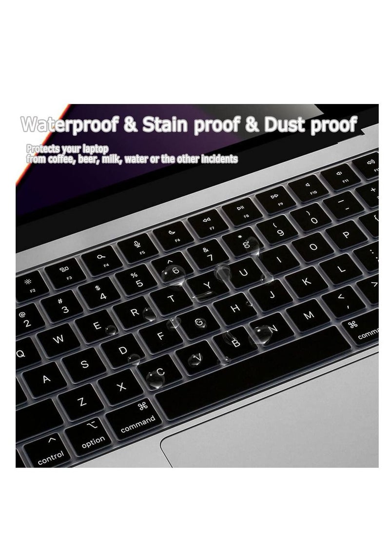 Ultra Thin Keyboard Cover for MacBook Air 13.6" with M2 Chip A2681 /M3 Chip A3113/ M4 A3240 and MacBook Air 15.3" M4 A3241/M3 A3114/M2 A2941 and 14 Macbook Pro M4/M3/M2/M1 with Model #A3112/A3185/A3401/A2918/A2992/A2779/A2442 ,US Layout Silicone Keyboard Skin (Black)