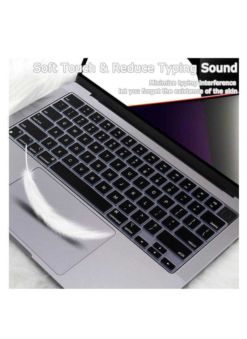 Ultra Thin Keyboard Cover for MacBook Air 13.6" with M2 Chip A2681 /M3 Chip A3113/ M4 A3240 and MacBook Air 15.3" M4 A3241/M3 A3114/M2 A2941 and 14 Macbook Pro M4/M3/M2/M1 with Model #A3112/A3185/A3401/A2918/A2992/A2779/A2442 ,US Layout Silicone Keyboard Skin (Black)