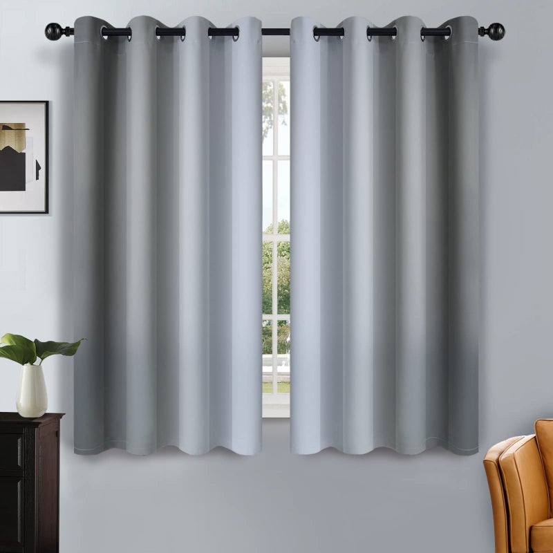 SimpleHome Ombre Room Darkening Curtains for Living Room Light Blocking Gradient Grey to Greyish White Thermal Insulated Grommet Window CurtainsDrapes for Bedroom 2 Panels 52x54 inches Length