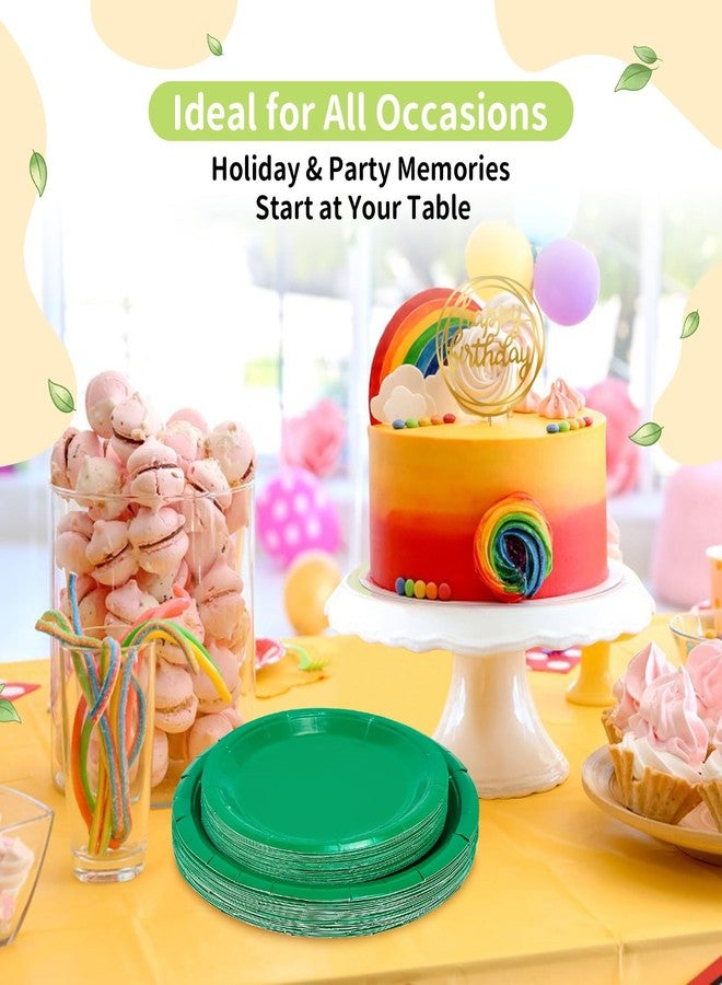 LANLISA 50 Pcs Green Paper Plates Disposable, 25-9" & 25-7" Disposable Birthday Cake Dessert Plates For St Patricks Day, Christmas Holiday Party Supplies - Image 2