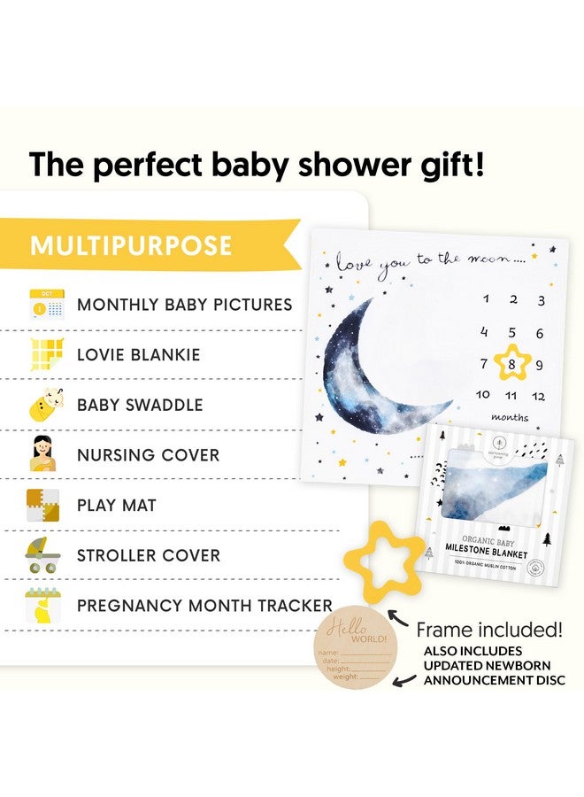 Pondering Pine Organic Baby Monthly Milestone Blanket For Boy Or Girl - Moon Baby Month Blanket For Boys - Love You To The Moon And Back Blanket With Stars, 1-12 Months Milestones, 47”X47” - Image 5