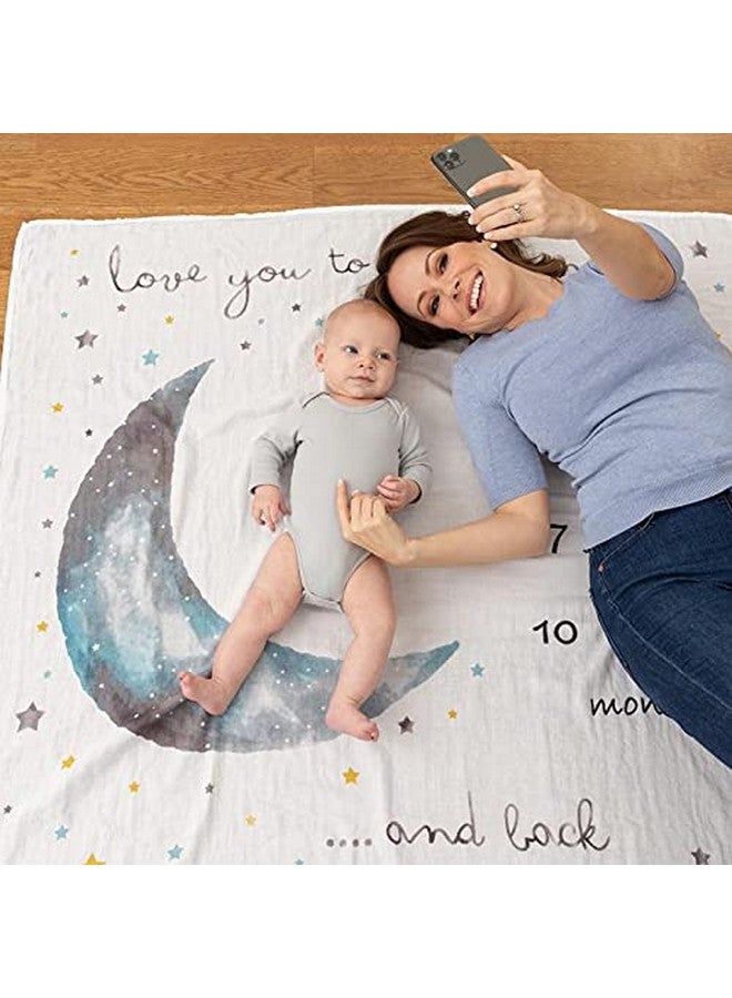 Pondering Pine Organic Baby Monthly Milestone Blanket For Boy Or Girl - Moon Baby Month Blanket For Boys - Love You To The Moon And Back Blanket With Stars, 1-12 Months Milestones, 47”X47” - Image 4