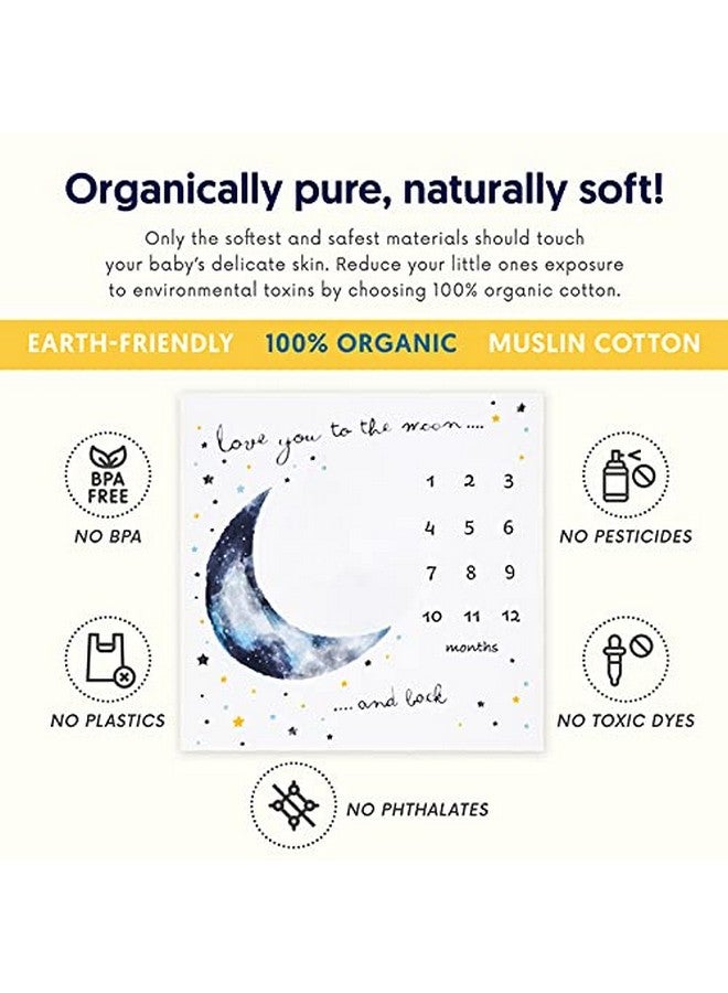 Pondering Pine Organic Baby Monthly Milestone Blanket For Boy Or Girl - Moon Baby Month Blanket For Boys - Love You To The Moon And Back Blanket With Stars, 1-12 Months Milestones, 47”X47” - Image 2