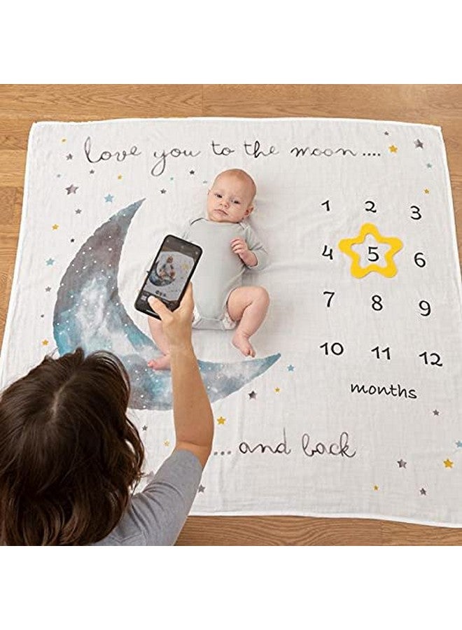 Pondering Pine Organic Baby Monthly Milestone Blanket For Boy Or Girl - Moon Baby Month Blanket For Boys - Love You To The Moon And Back Blanket With Stars, 1-12 Months Milestones, 47”X47” - Image 3