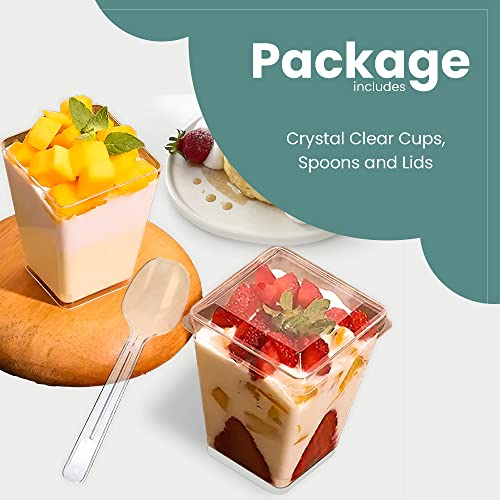 Crystry 100 Pack 5 oz Plastic Dessert Cups with Lids & Spoons – Mini Parfait & Appetizer Cups, Dessert Shooter Cups – For Party, Wedding, Birthday, Pudding, Mousse, Ice Cream – BPA-Free, Recyclable, Clear - Image 2